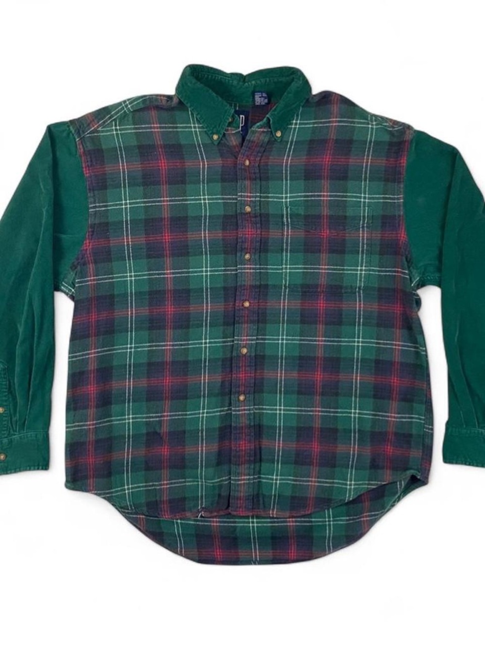 GAP Vintage Green and Red Plaid Button-Down Shirt